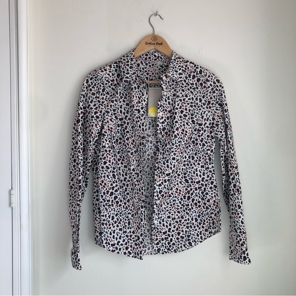 Boden size 4R Leopard Print Cotton Button Up Dress Shirt
